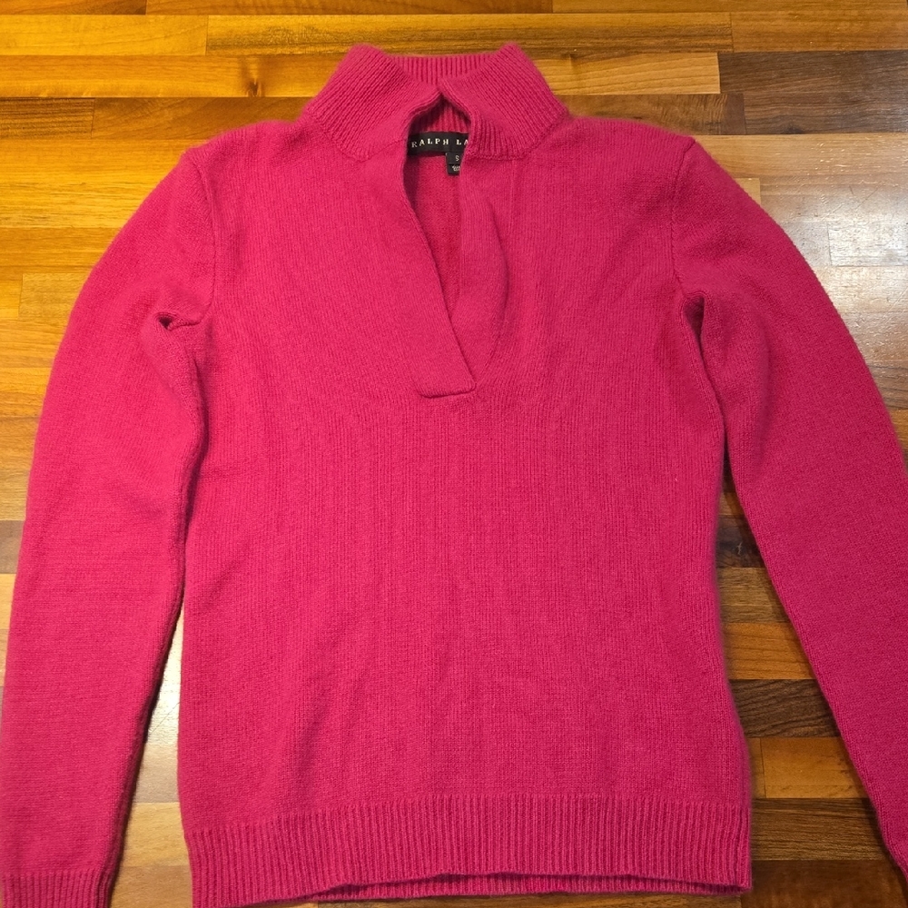 Ralph Lauren Black Label Fuchsia Notch Neck Cashmere Blend Sweater - RARE